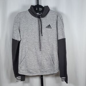 Adidas Gray Black‎ Three Stripes Logo Heather Fleece Lined Hoodie - SZ S